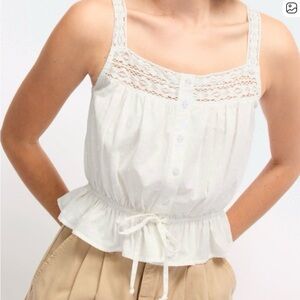 Dizzy Lizzy Lucille Crochet Eyelet Lace Button-Front White Camisole Tank Top